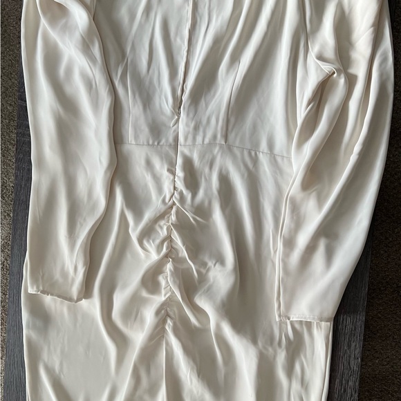 Fashion to Figure Cream Midi Cinched Dress with Ruching + Belt - Picture 10 of 15